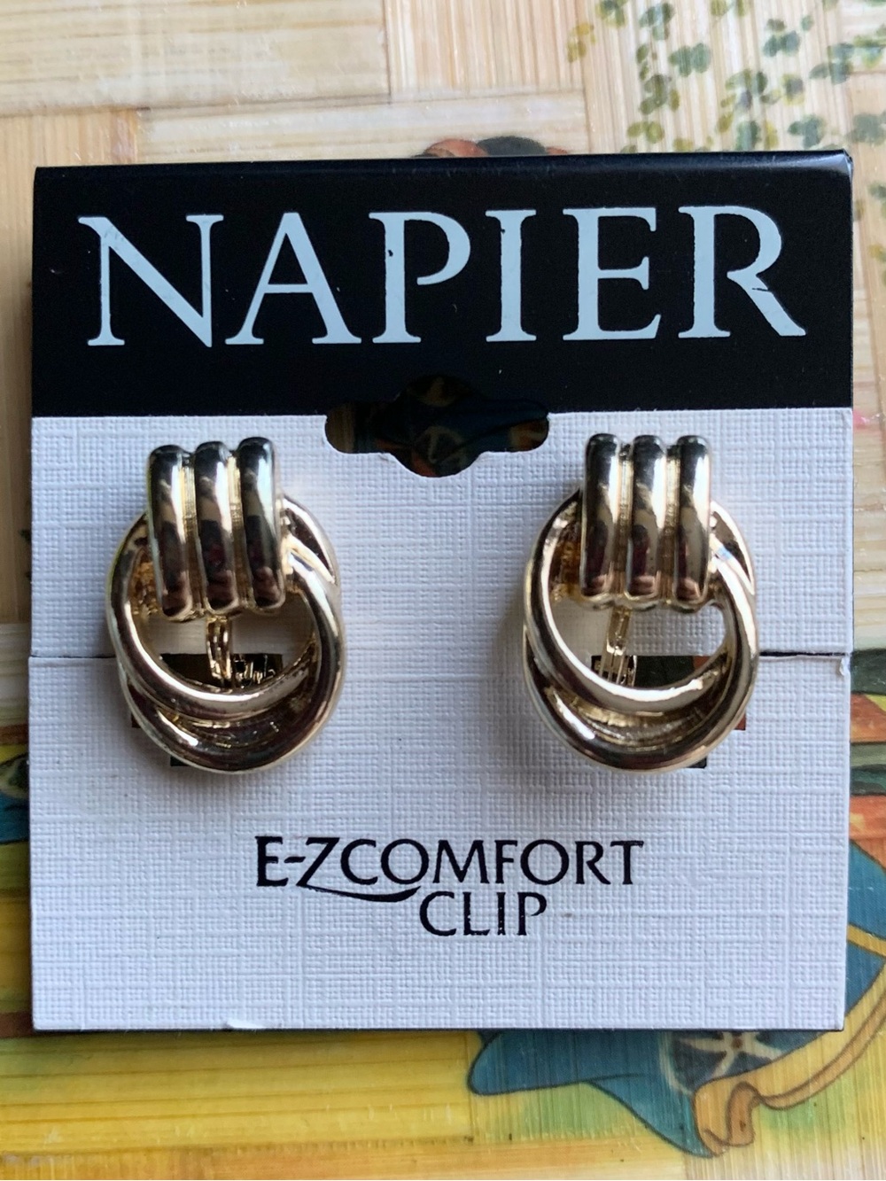 New Napier gold knot swirl clip on earrings